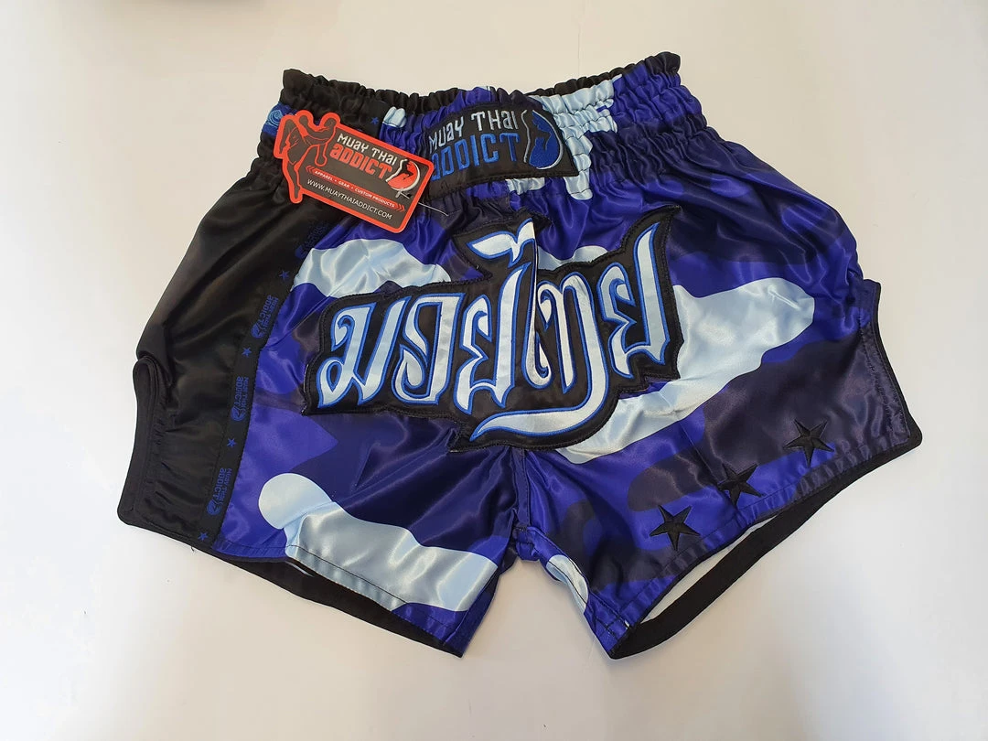 Muay Thai Addict- Blue Camo Single Panel Stars Muay Thai Shorts