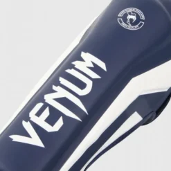 MUAY THAI VENUM ELITE STANDUP SHIN GUARDS - WHITE/NAVY BLUE
