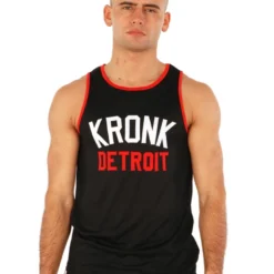 KRONK Iconic Detroit Applique Training Gym Vest Black With Red & White Logo