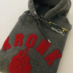 KRONK One Colour Gloves Towelling Applique Hoodie Regular Fit Charcoal CLOTHING