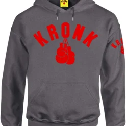 KRONK One Colour Gloves Towelling Applique Hoodie Regular Fit Charcoal CLOTHING