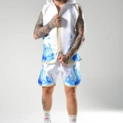 SUZI WONG-WHITE AND BLUE SMOKE BOXING SHORTS