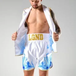 SUZI WONG-WHITE AND BLUE SMOKE BOXING SHORTS