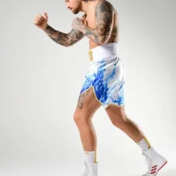SUZI WONG-WHITE AND BLUE SMOKE BOXING SHORTS
