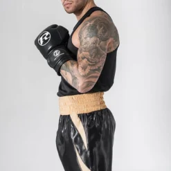 SUZI WONG BLACK & GOLD SHEEDY CURVED BOXING SHORTS CLOTHING