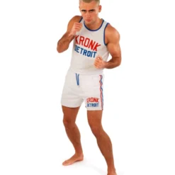 KRONK Iconic Detroit Applique Training Gym Vest White With Red & Blue Logo CLOTHING