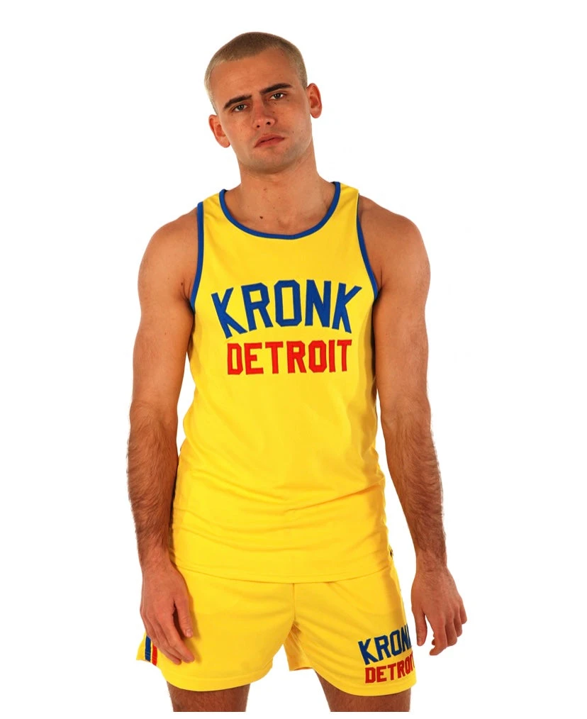 KRONK Iconic Detroit Applique Training Gym Vest Yellow CLOTHING 2 KRONK Iconic Detroit Applique Training Gym Vest Yellow CLOTHING