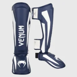 MUAY THAI VENUM ELITE STANDUP SHIN GUARDS - WHITE/NAVY BLUE