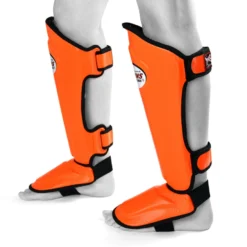 Twins Orange Double Padded Leather Shin Pads MUAY THAI
