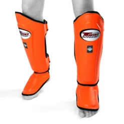 Twins Orange Double Padded Leather Shin Pads MUAY THAI