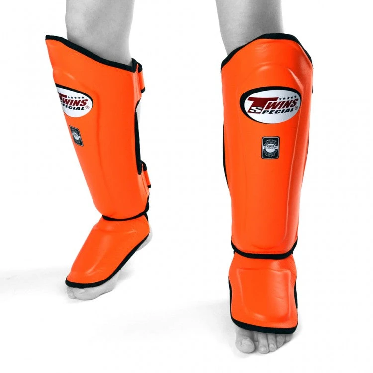 Twins Orange Double Padded Leather Shin Pads MUAY THAI 1 Twins Orange Double Padded Leather Shin Pads MUAY THAI