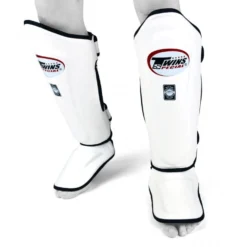 Twins White Double Padded Leather Shin Pads MUAY THAI