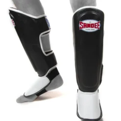 Sandee KIDS Authentic Black & White Synthetic Leather Boot Shinguard MUAY THAI