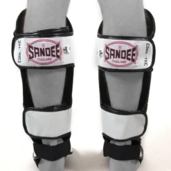 Champs Bxing Ltd MUAY THAI Sandee Cool-Tec White, Black & Red Leather Boot Shinguard