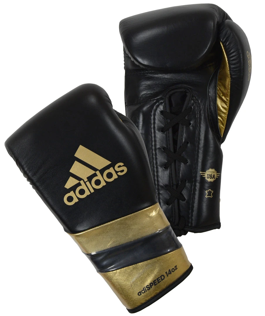 Adidas-AdiSpeed Black/gold Lace Boxing Gloves SENIOR GLOVES 1 Adidas-AdiSpeed Black/gold Lace Boxing Gloves SENIOR GLOVES